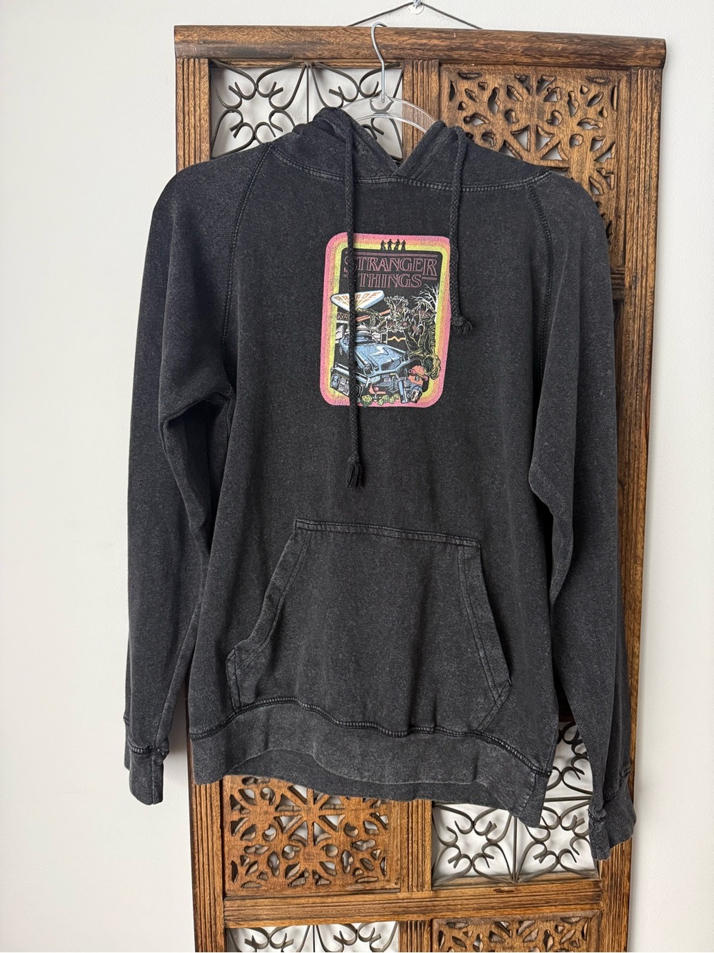 Netflix Stranger Things Black Pullover Hoodie with Retro Patch